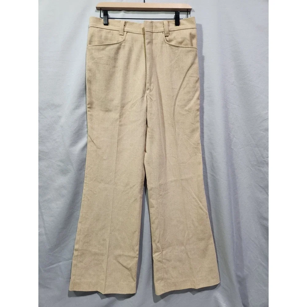 Tobias Kotzin Pants Mens‎ 30x30 Beige Vintage 70s Disco Flare Wide Leg USA